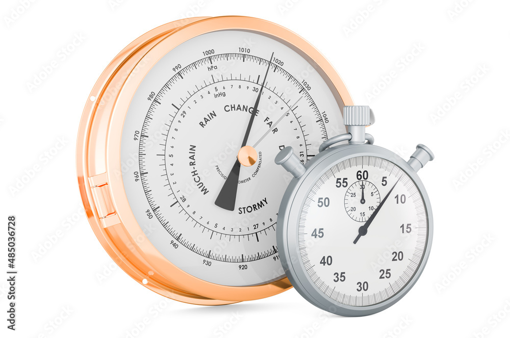 Barometer with stopwatch, 3D rendering Barometer with stopwatch, 3D rendering