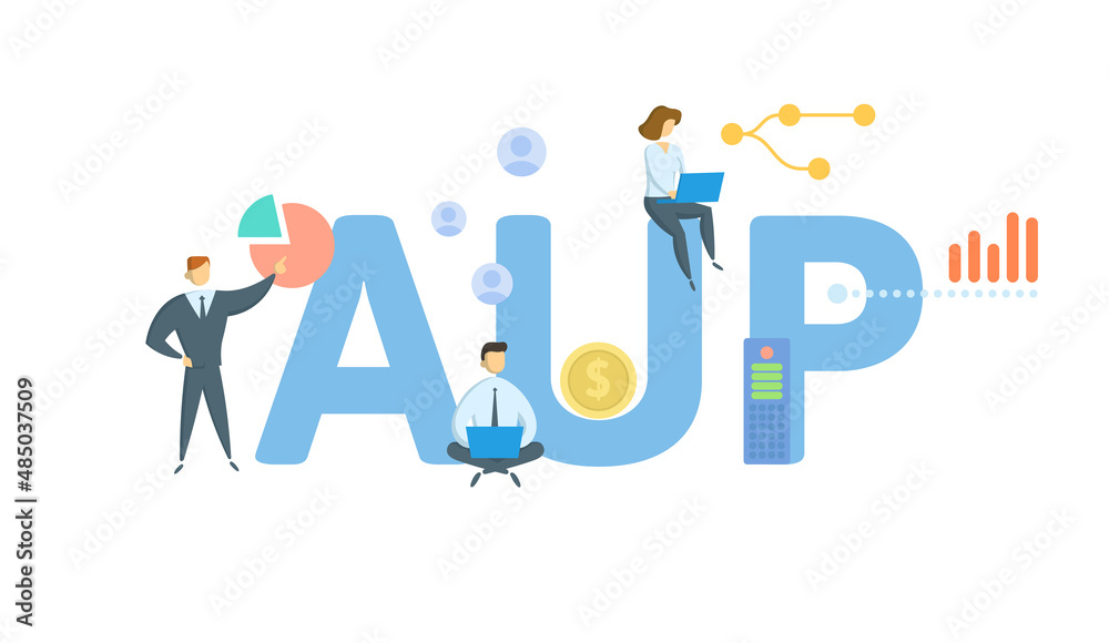 AUP, Abandoned and Unclaimed Property. Concept with keyword, people and icons. Flat vector illustration. Isolated on white.