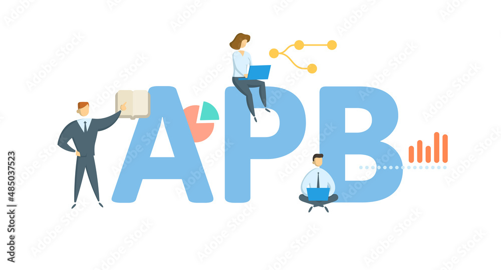 APB, Accounting Principles Board. Concept with keyword, people and icons. Flat vector illustration. Isolated on white.