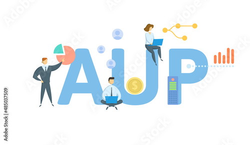 AUP, Abandoned and Unclaimed Property. Concept with keyword, people and icons. Flat vector illustration. Isolated on white.