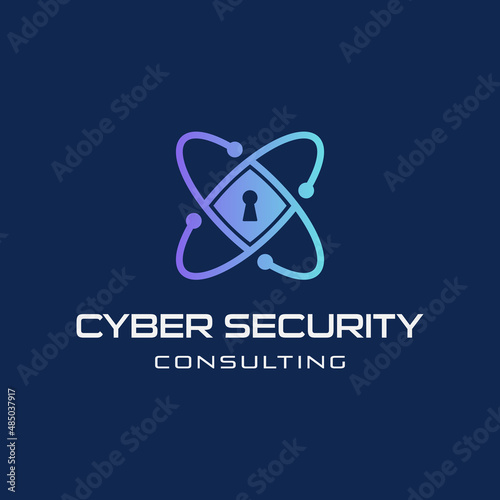 Cyber security consulting logo vector with technology digital connection and padlock icon 