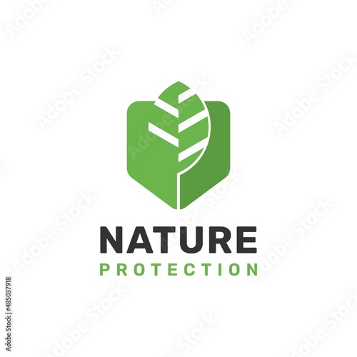 Nature protection logo vector with green leaf and shield icon