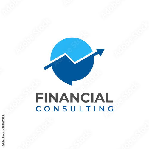 financial consulting logo vector with graph progress up and talk communication icon