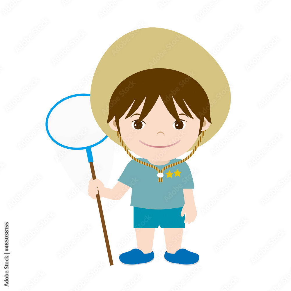 虫取り網を持った男の子のイラスト 虫取り網を持った男の子のイラスト