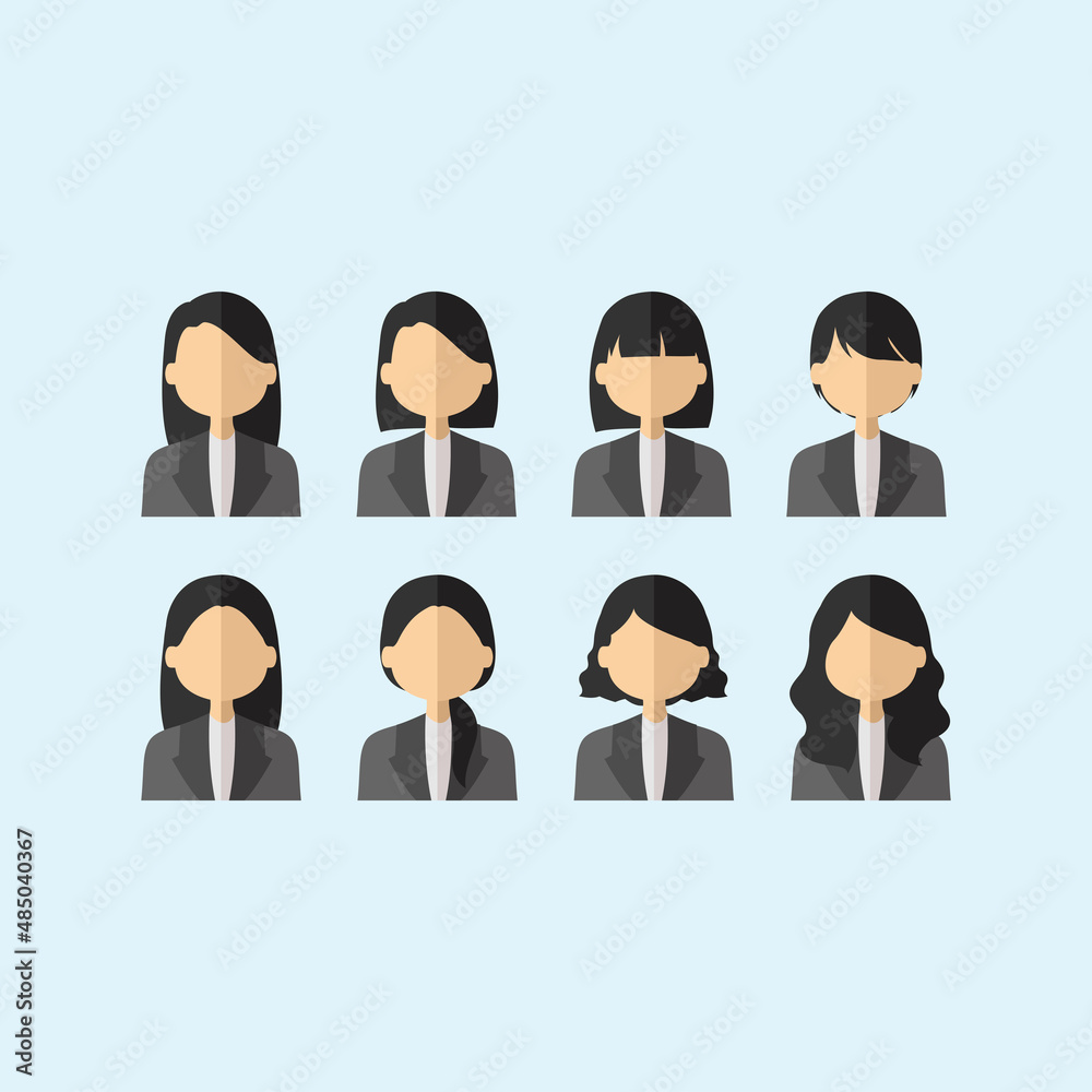Flat Lay Professional career woman Cartoon Character in formal black and white attire Flat Lay Professional career woman Cartoon Character in formal black and white attire