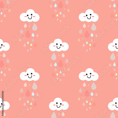 pastel cute cloud and polka dot rain drop seamless background for fabric pattern © Piscine26