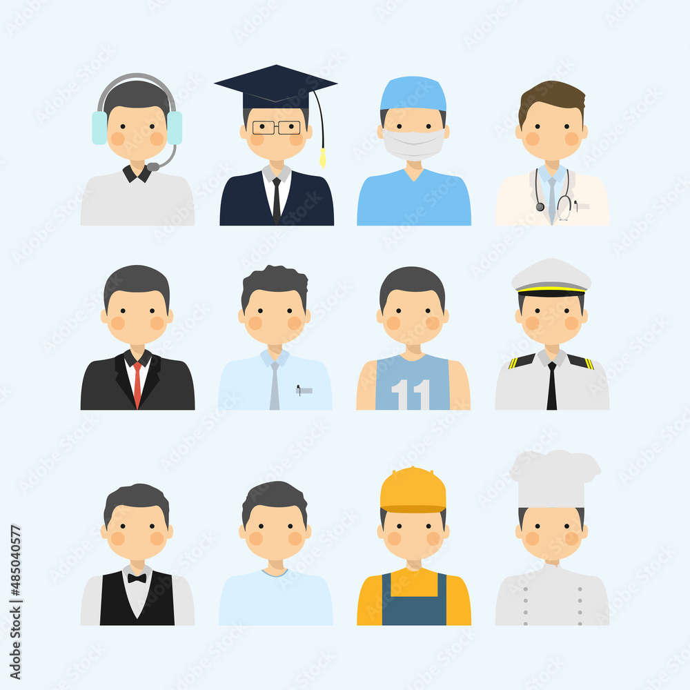 Man Cartoon characters from the various different professions in their respected professional uniform Man Cartoon characters from the various different professions in their respected professional uniform