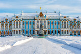 Catherine palace and New Year tree in winter, Tsarskoe Selo (Pushkin), Saint Petersburg, Russia
