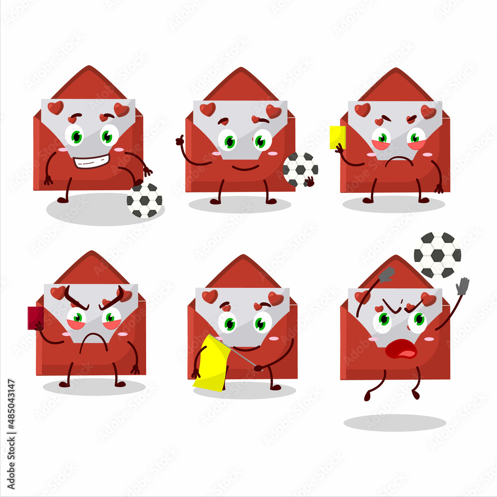 Red love envelope cartoon character working as a Football referee