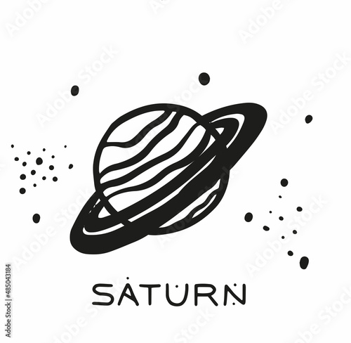 Saturn and its rings - one of the planets of the solar system - vector linear picture for coloring. Circuit. Saturn, the gas giant, is a coloring book. Planet with rings. doodle