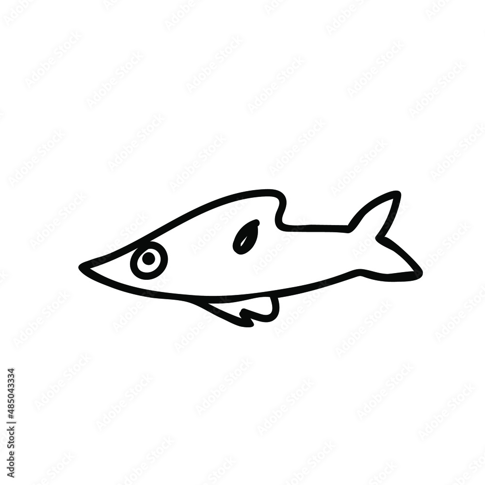 Vector simple illustration with tropical fish on white isolated background.Ocean,Summer underwater animal hand drawn in doodle style.Design for postcards,stickers,packages,social media,web,coloring. Vector simple illustration with tropical fish on white isolated background.Ocean,Summer underwater animal hand drawn in doodle style.Design for postcards,stickers,packages,social media,web,coloring.