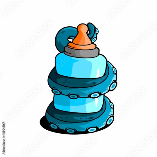 vector illustration of an octopus wrapped around a baby pacifier bottle