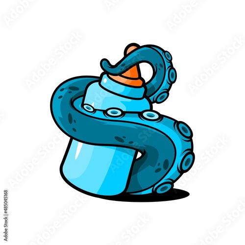 vector illustration of an octopus wrapped around a baby pacifier bottle
