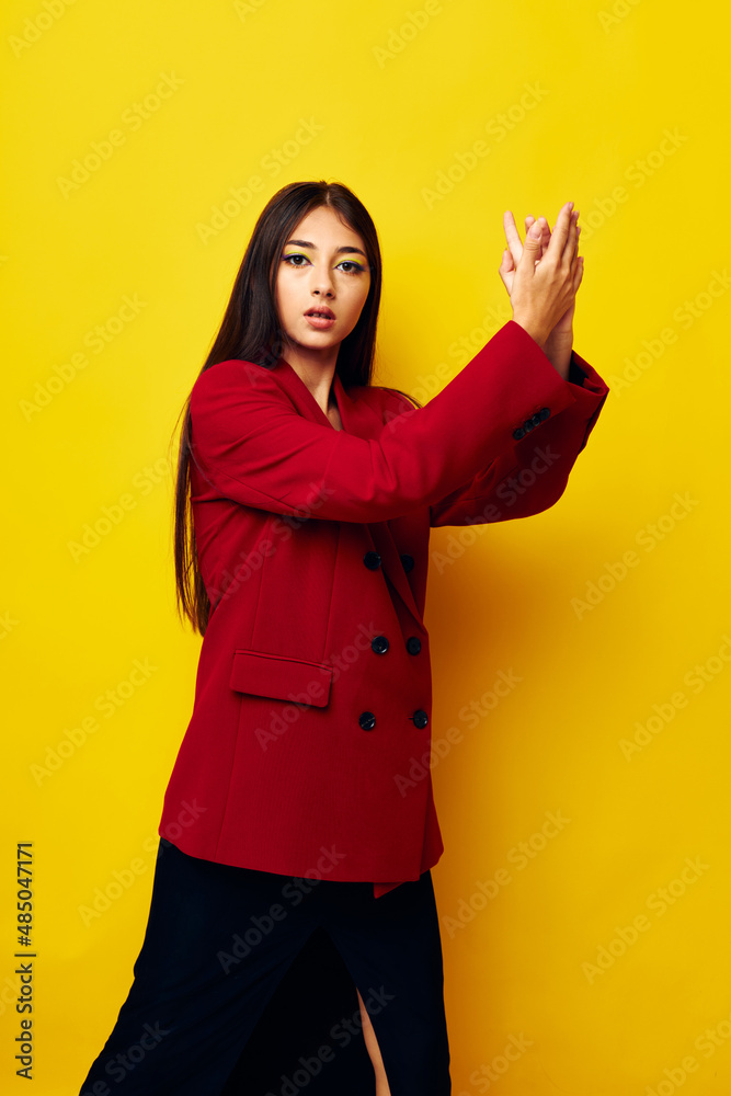 portrait pretty woman in a red jacket cosmetics smile Lifestyle unaltered portrait pretty woman in a red jacket cosmetics smile Lifestyle unaltered