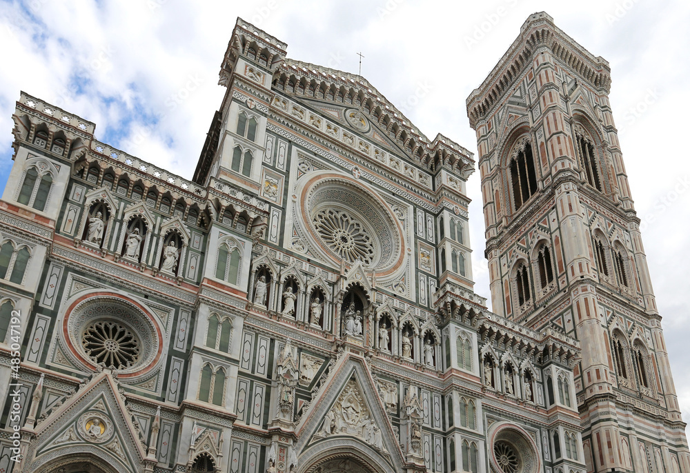 Gothic style of the famous Cathedral of florence also called  Saint Mary of the Flower in Italy and the bell tower of Giotto
