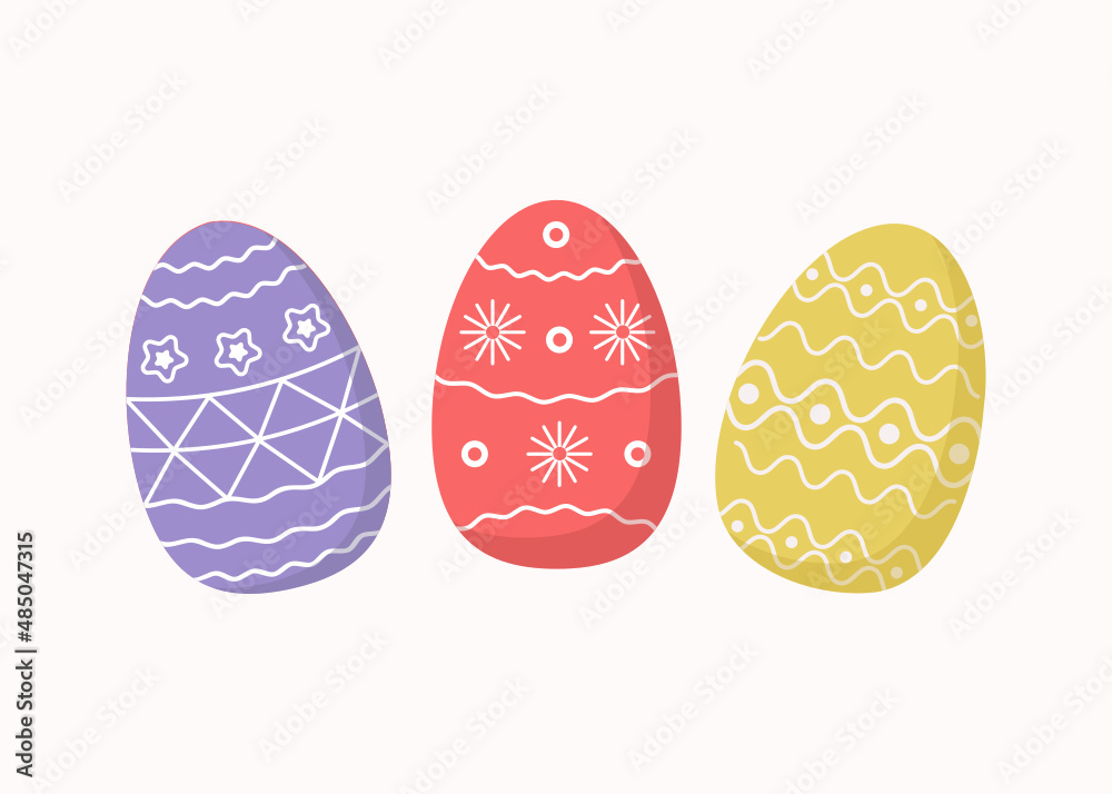Set Easter painted eggs with drawings, ornaments. Festive decor. Easter design. Vector flat illustration. Set Easter painted eggs with drawings, ornaments. Festive decor. Easter design. Vector flat illustration.