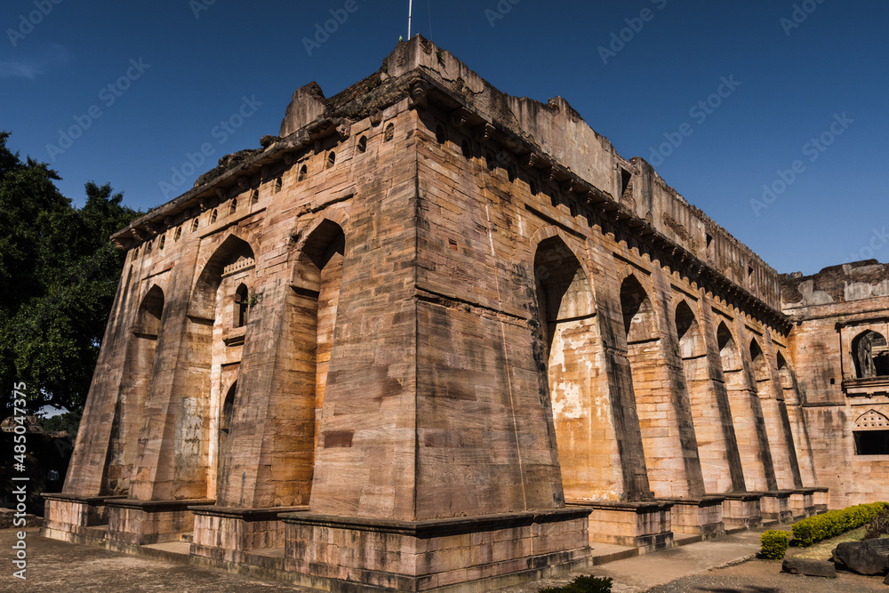 Mandav Group of Monuments. The Hindola Mahal, is a large meeting hall, or durbar, in the ancient Indian city of Mandu, Madhya Pradesh.