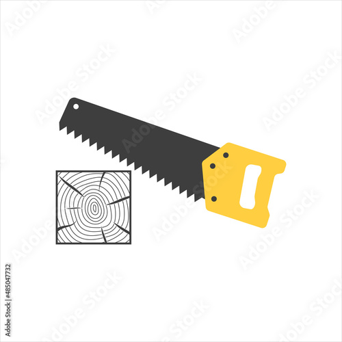 icon of a saw sawing a log. Image on white background