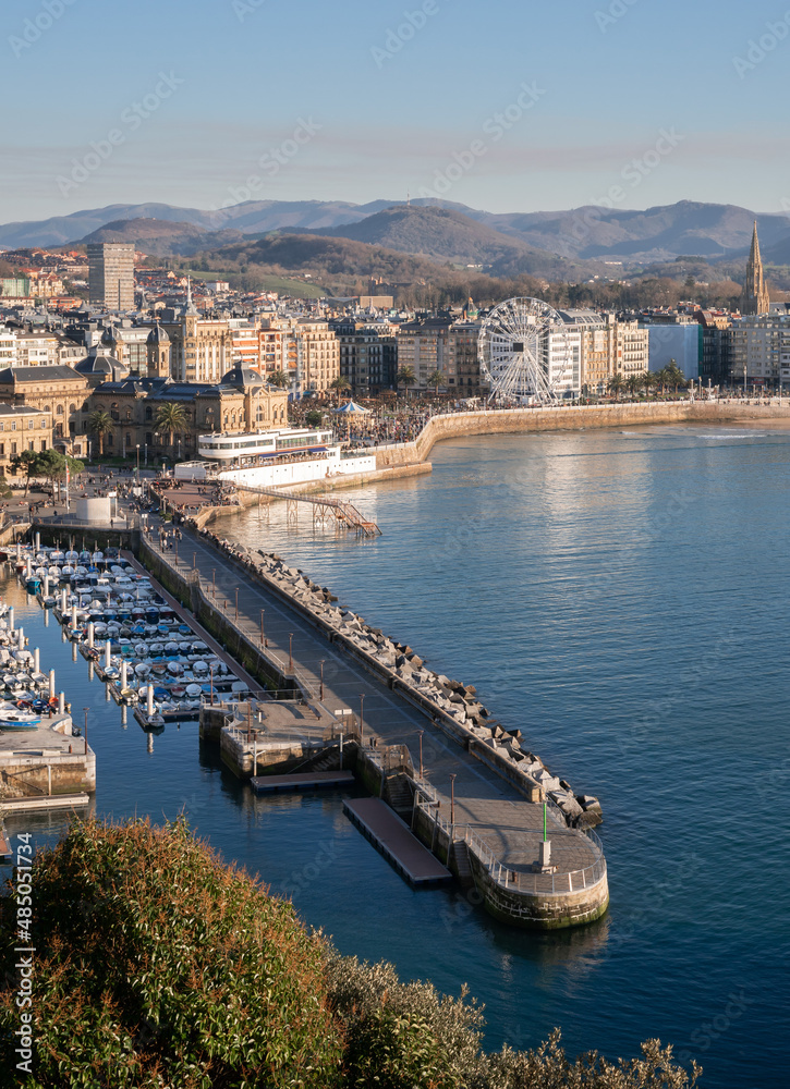 View of the port of San Sebastian Donostia and La Concha beach.