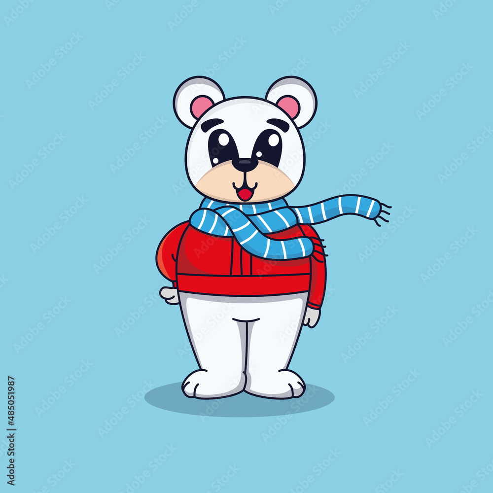 Cute Polar Bear wear scarf vector illustration Cute Polar Bear wear scarf vector illustration