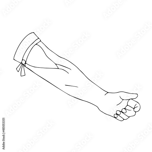 A process of taking blood from a vein with a syringe first aid to a person in an accident