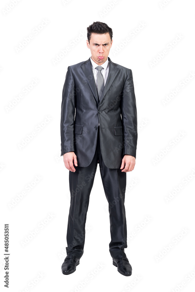 Funny angry businessman in studio. White background. Funny angry businessman in studio. White background.