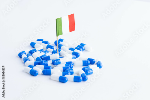 Tablets and the flag of Italy. medicines in the state.