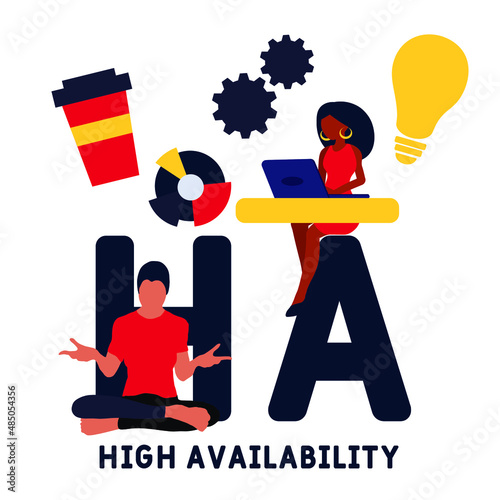 HA - High Availability acronym. business concept background. vector illustration concept with keywords and icons. lettering illustration with icons for web banner, flyer, landing pag