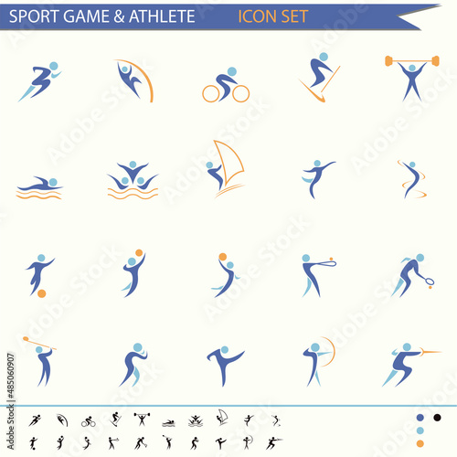 Sport game And Athlete Icon Set - Vector