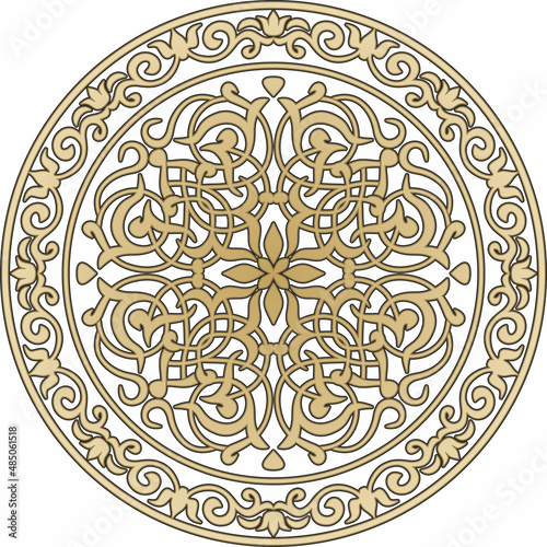 Vector golden floral round ornament of Ancient Greece and the Roman Empire. Classic circle with a pattern of European peoples.