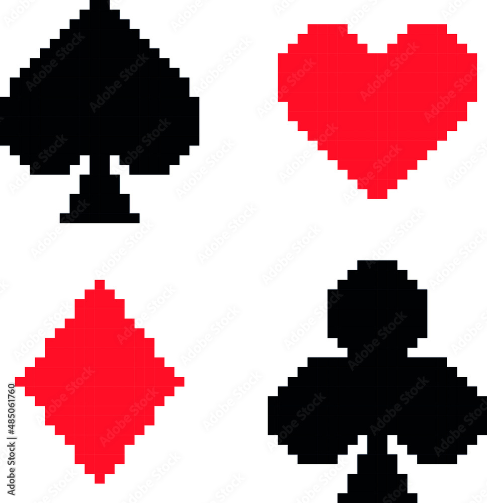 Playing card suit pixel art vector illustration.