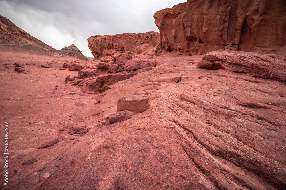 View of red desert rocks in Timna natural park in Negev, Eilat, Israel
