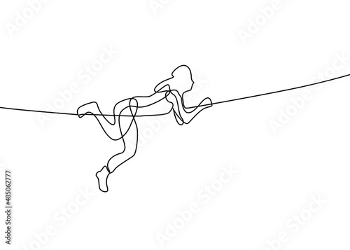 woman holding a rope and running on a rope