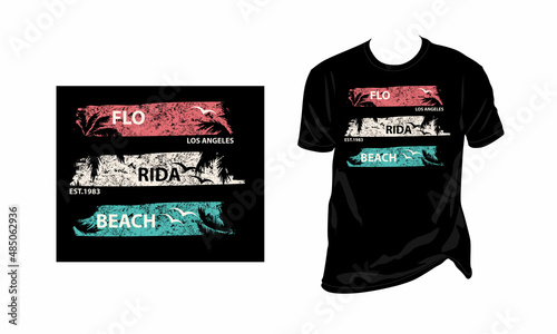 Florida beach Los Angeles, est. 1983 typography, vintage, with Broken effect, palm trees trendy  vector  t-shirt design 