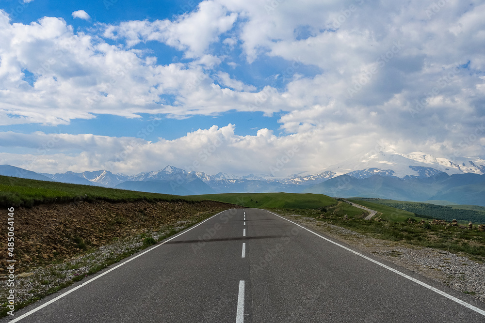 Fototapeta premium The high-mountain road to the tract of Jily-Su. Caucasus. Kabardino-Balkaria. Russia.