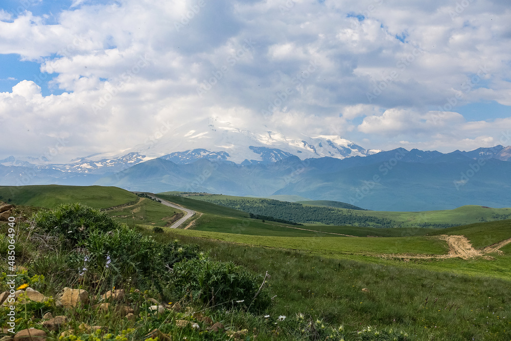Fototapeta premium The high-mountain road to the tract of Jily-Su. Caucasus. Kabardino-Balkaria. Russia.