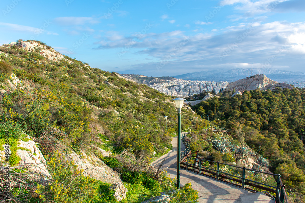 Greece Athens in the morning, city view from above, cityscape,