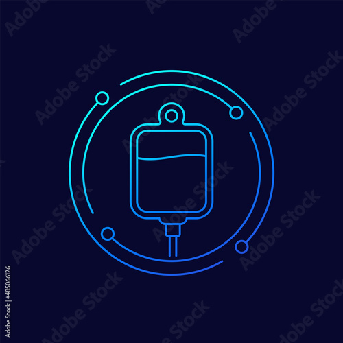 iv bag, medical drip icon, line vector