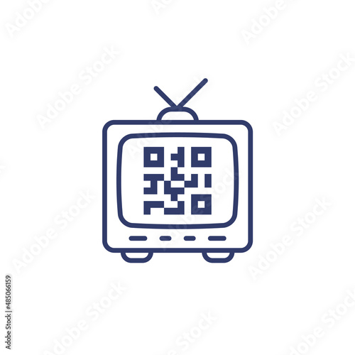 old tv and qr code line icon