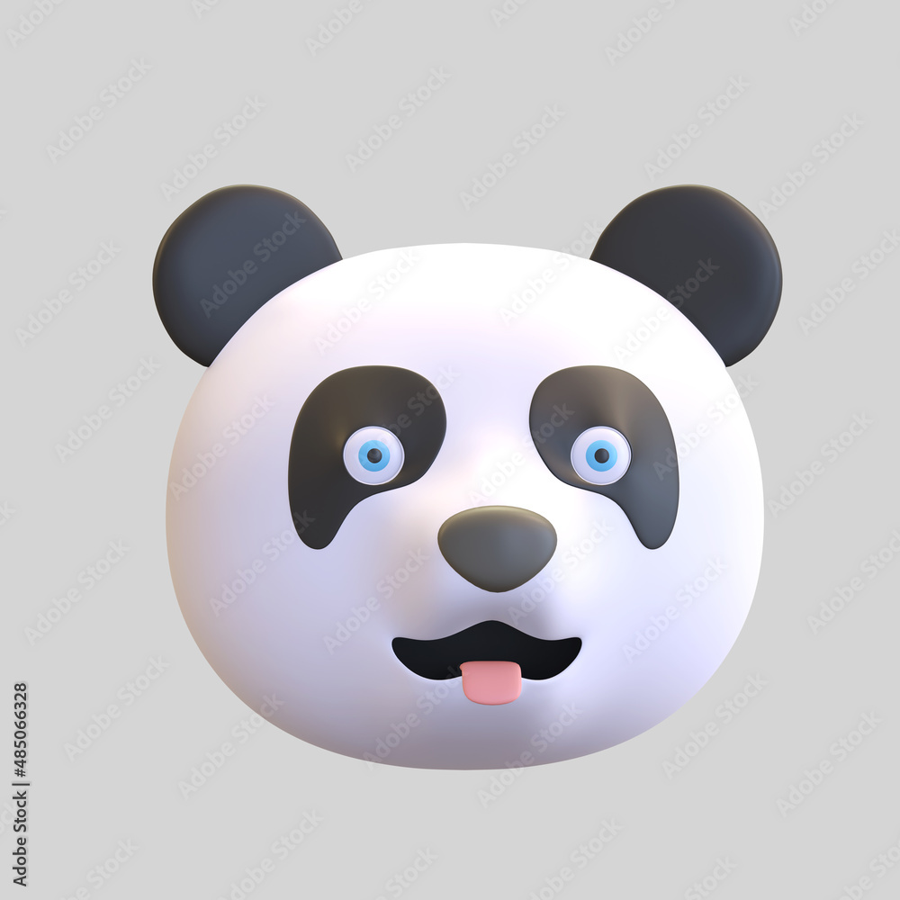 Fototapeta premium happy smile panda face emoticon cartoon 3d render illustration