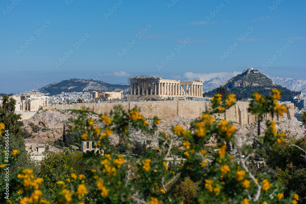 Naklejka premium Greece Athens, view of the Parthenon temple of the Acropolis, cityscape,