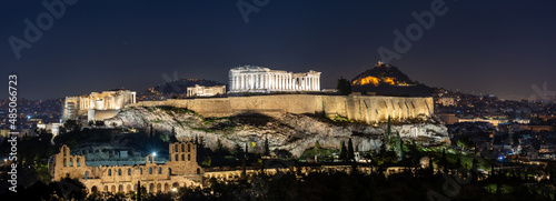 Greece Athens at night, view of the temple of the Acropolis Parthenon, cityscape photo