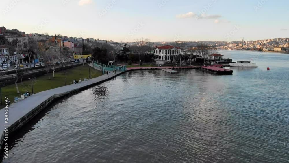 Aerial view of Istanbul coast in evening and people walking there Aerial view of Istanbul coast in evening and people walking there