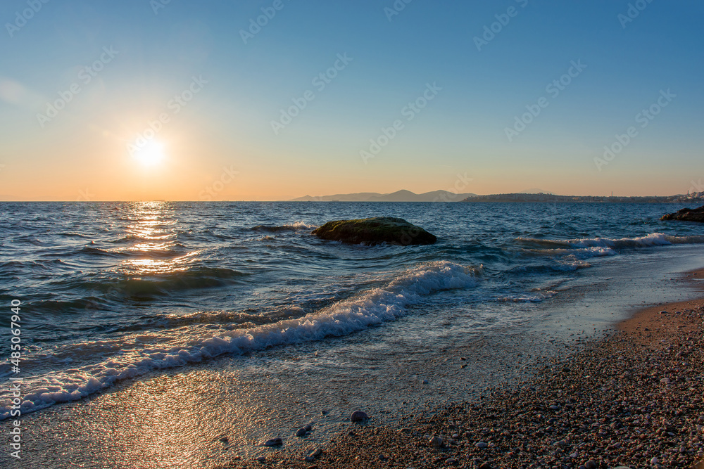 Greece Aegean sea, Athens promenade, beautiful sunset