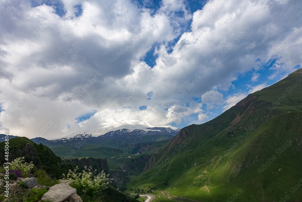 The high-mountain road to the tract of Jily-Su. Caucasus. Kabardino-Balkaria. Russia.