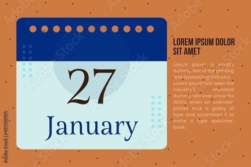 27 January Calendar day template design with title, and paragraph. Calendar conceptual vector illustration.