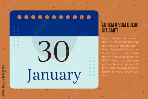 30 January Calendar day template design with title, and paragraph. Calendar conceptual vector illustration.