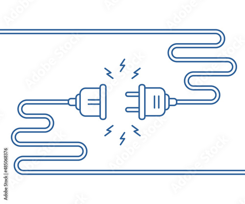 blue linear electric plug and socket isolated on white