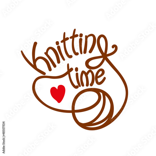 Knitting tools and yarn, knitting my favorite hobby. Logo for yarn shop.