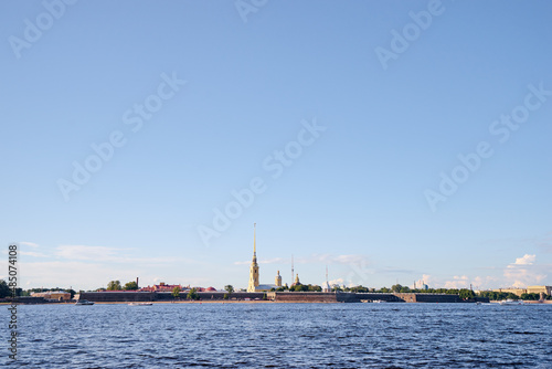 Famous landmark. Paul's and Peter's Cathedral near Neva river in Saint-Petersburg, Russia.